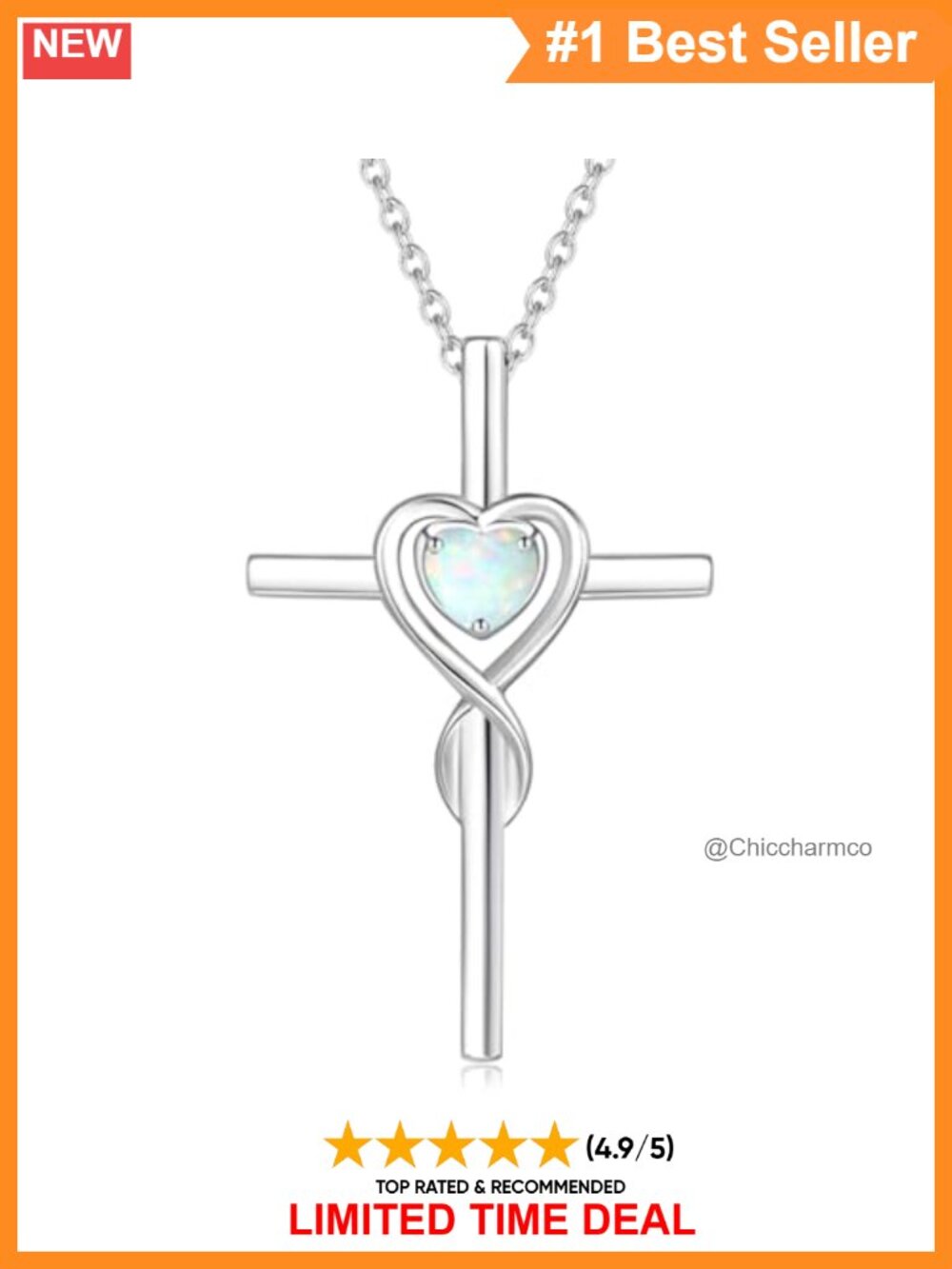 925 Sterling Silver Cross Necklace Opal Birthstone Pendant 16+2 Inches